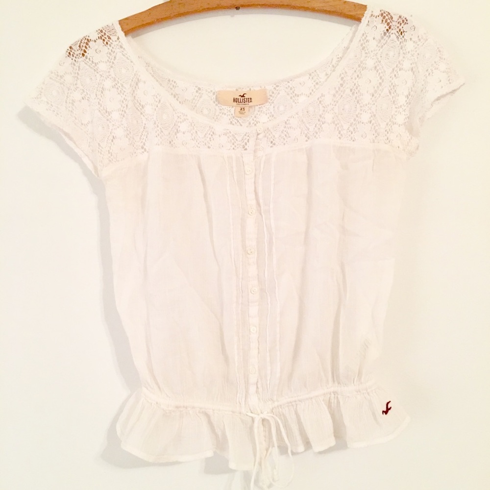 Hollister XS white crochet cropped sheer blouse